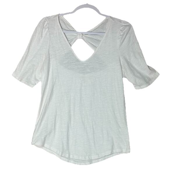 Anthropologie Meadow Rue White Bow Back Top L Puff Sleeve Effortless Chic - Picture 2 of 8